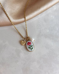 Steel Porcelain Flower Charm Necklace - thumbnail 2