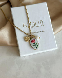 Steel Porcelain Flower Charm Necklace - thumbnail 3