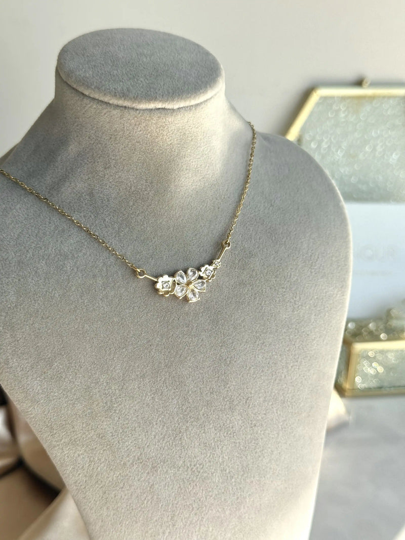 Steel Stone-Set Flower Necklace