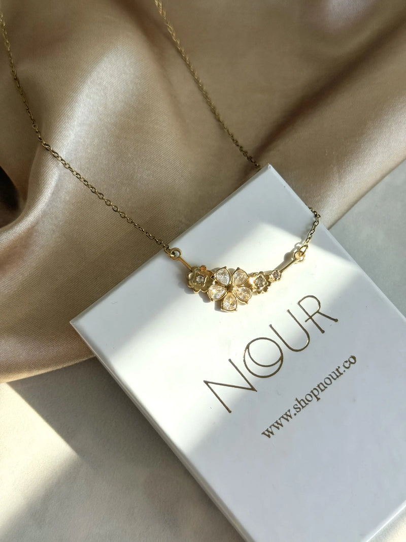 Steel Stone-Set Flower Necklace