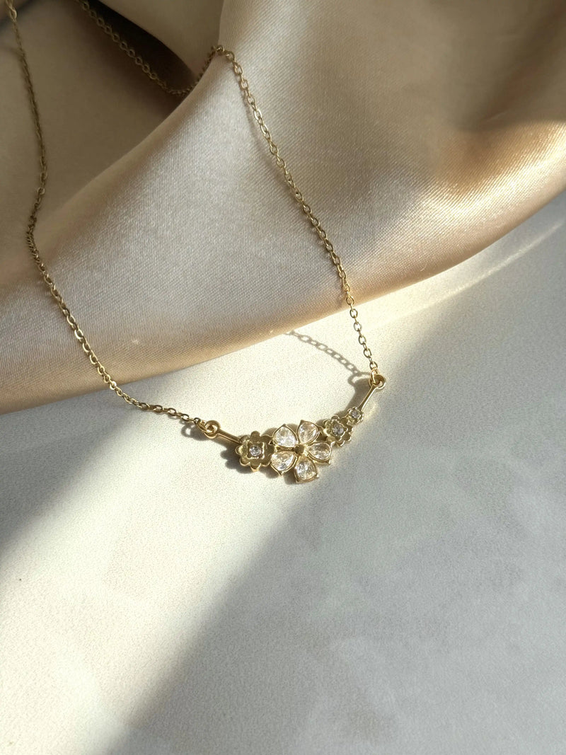 Steel Stone-Set Flower Necklace