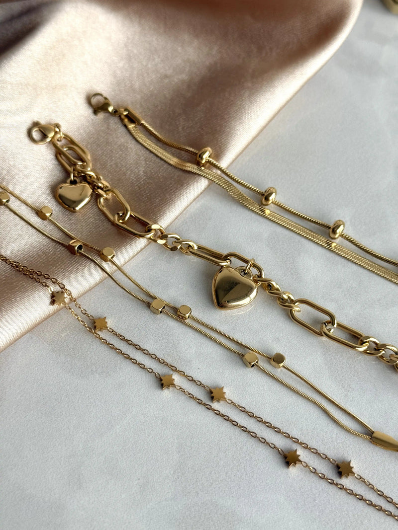 Steel Heart Charm Bracelet
