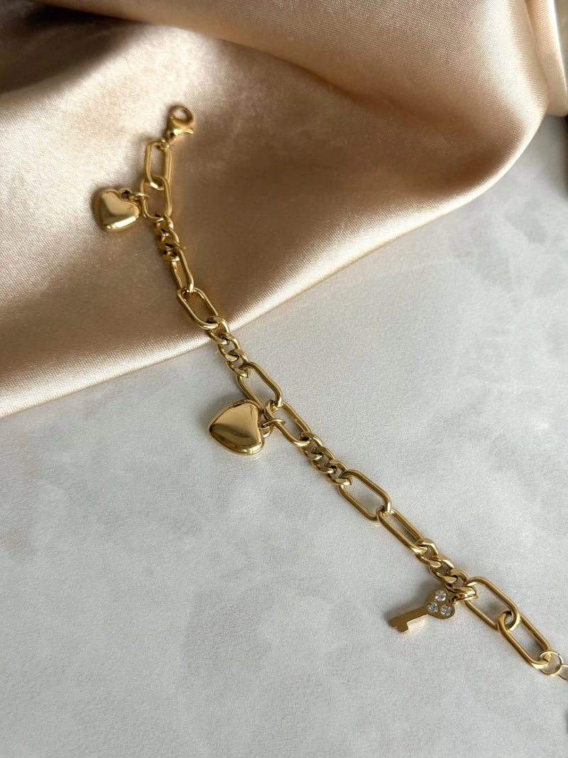 Steel Heart Charm Bracelet