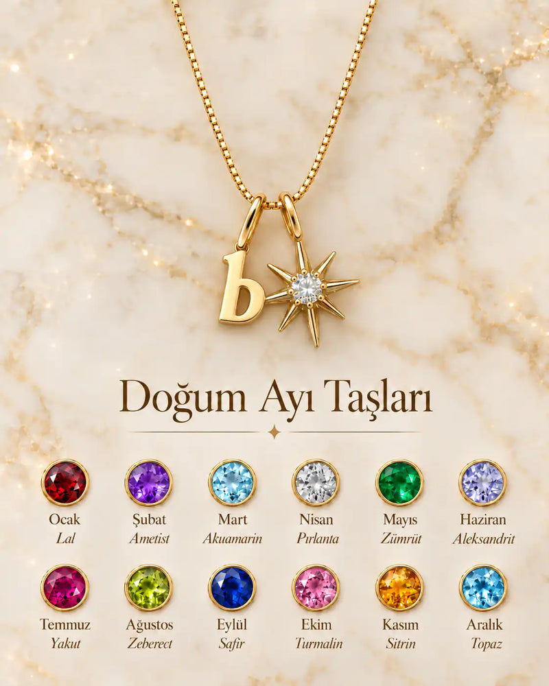 925 Sterling Silver | North Star Birthstone Initial Necklace