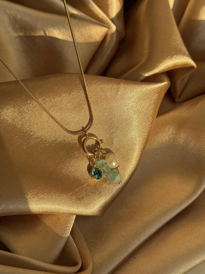 Aquamarine Pearl Charm Necklace