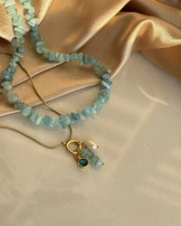 Aquamarine Pearl Charm Necklace - thumbnail 4