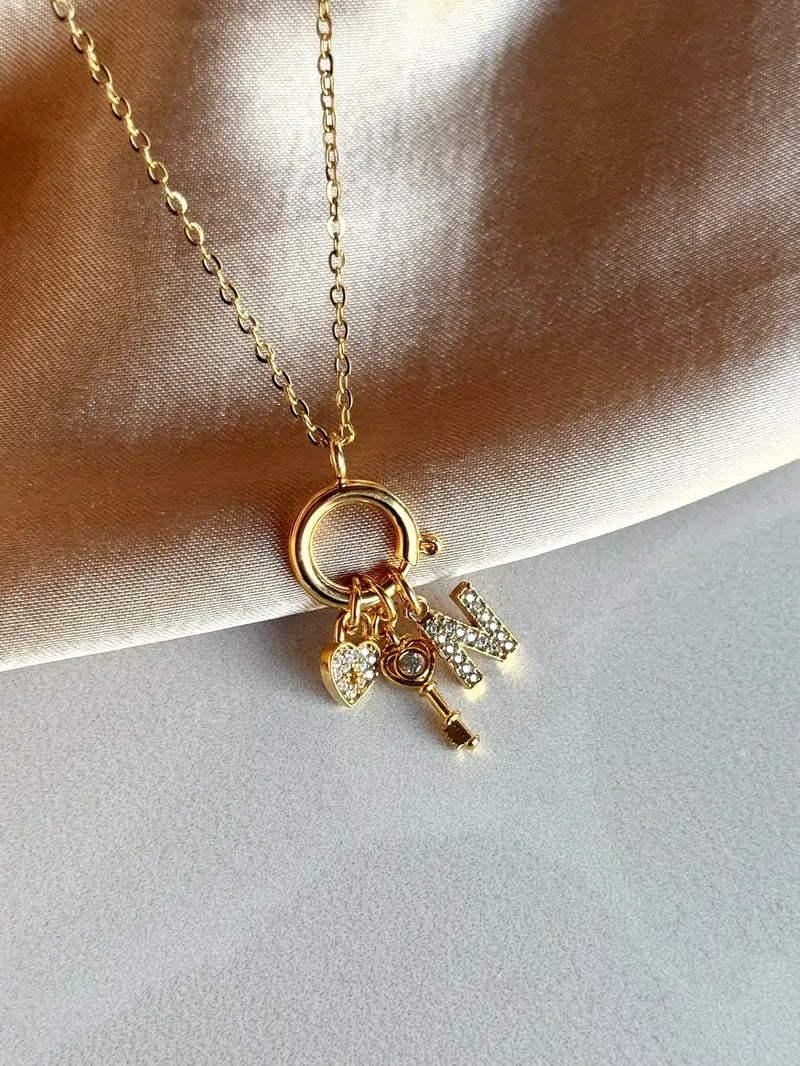 Key Letter Heart Charm Necklace