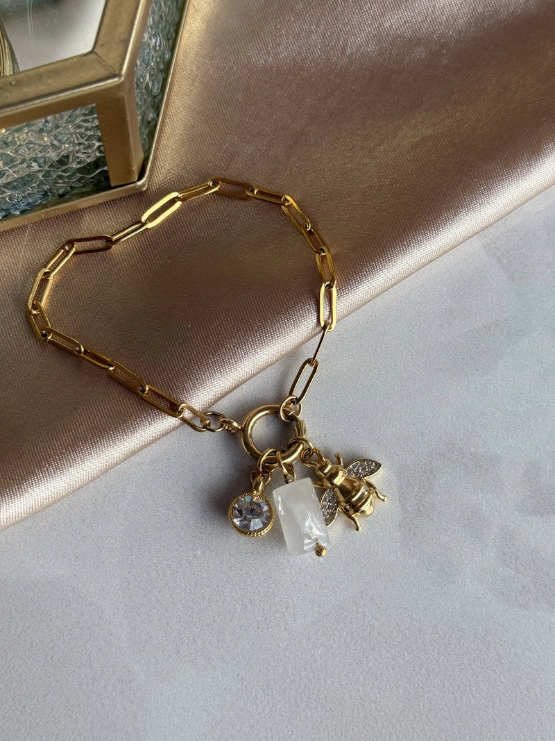 Moonstone Bee Charm Bracelet