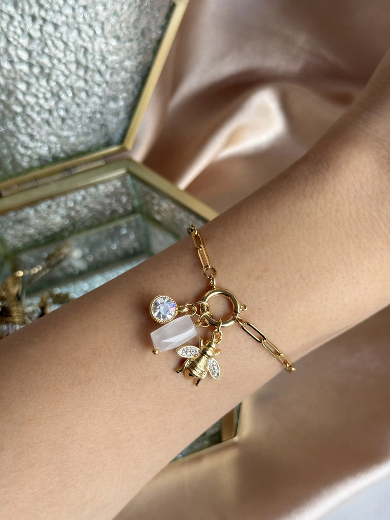 Moonstone Bee Charm Bracelet