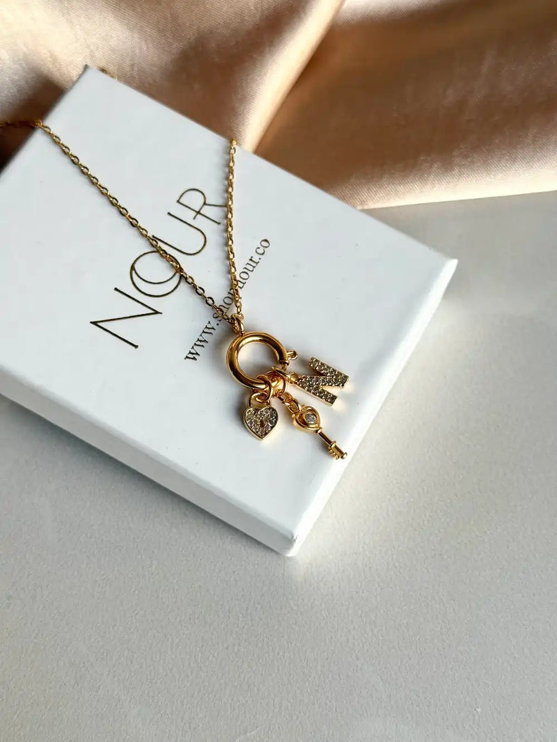 Key Letter Heart Charm Necklace