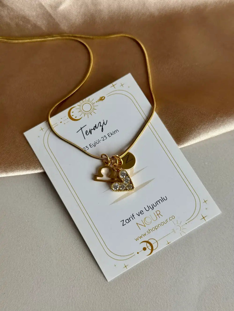 Zodiac Heart Letter Necklace