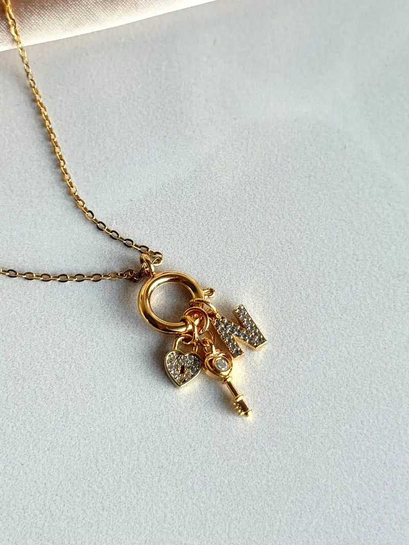 Key Letter Heart Charm Necklace