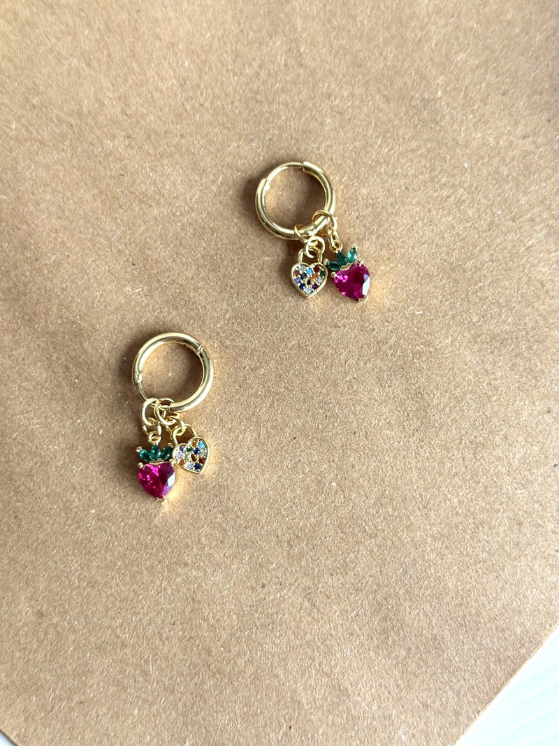 Strawberry Heart Hoop Earrings