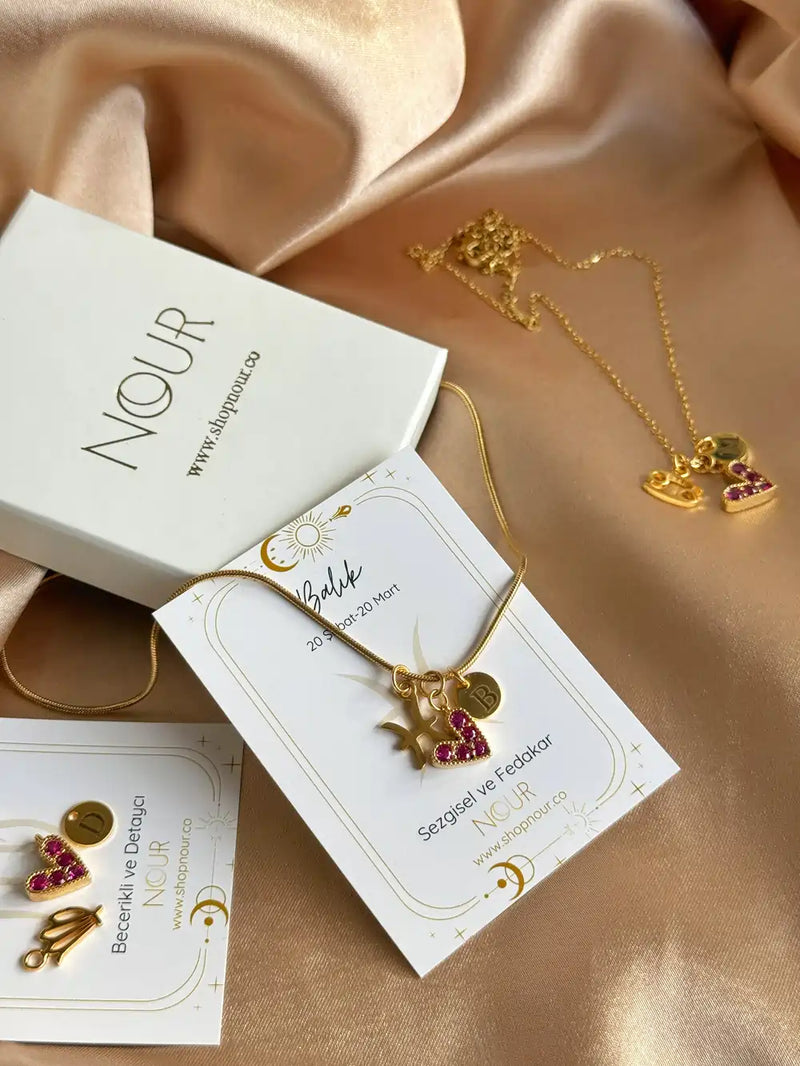 Zodiac Heart Letter Necklace