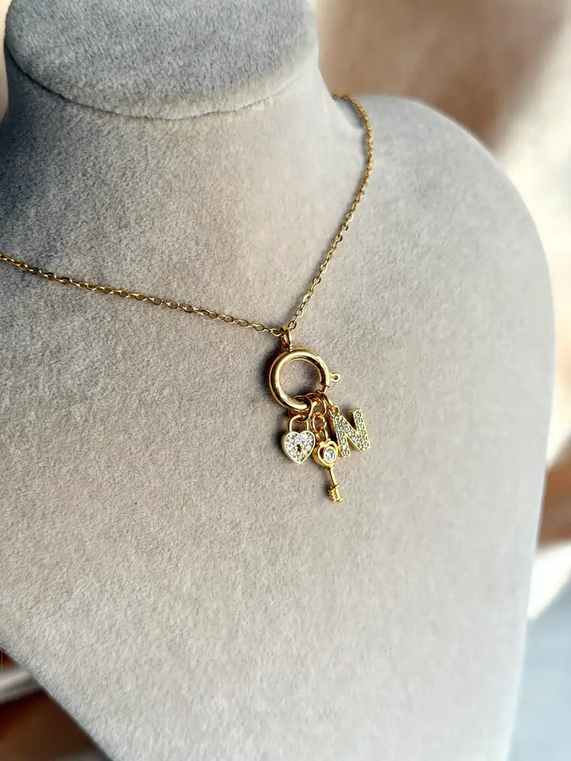 Key Letter Heart Charm Necklace