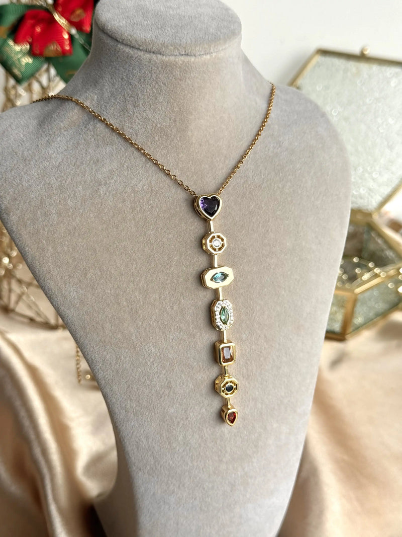 Heart-shaped Colorful Y Necklace