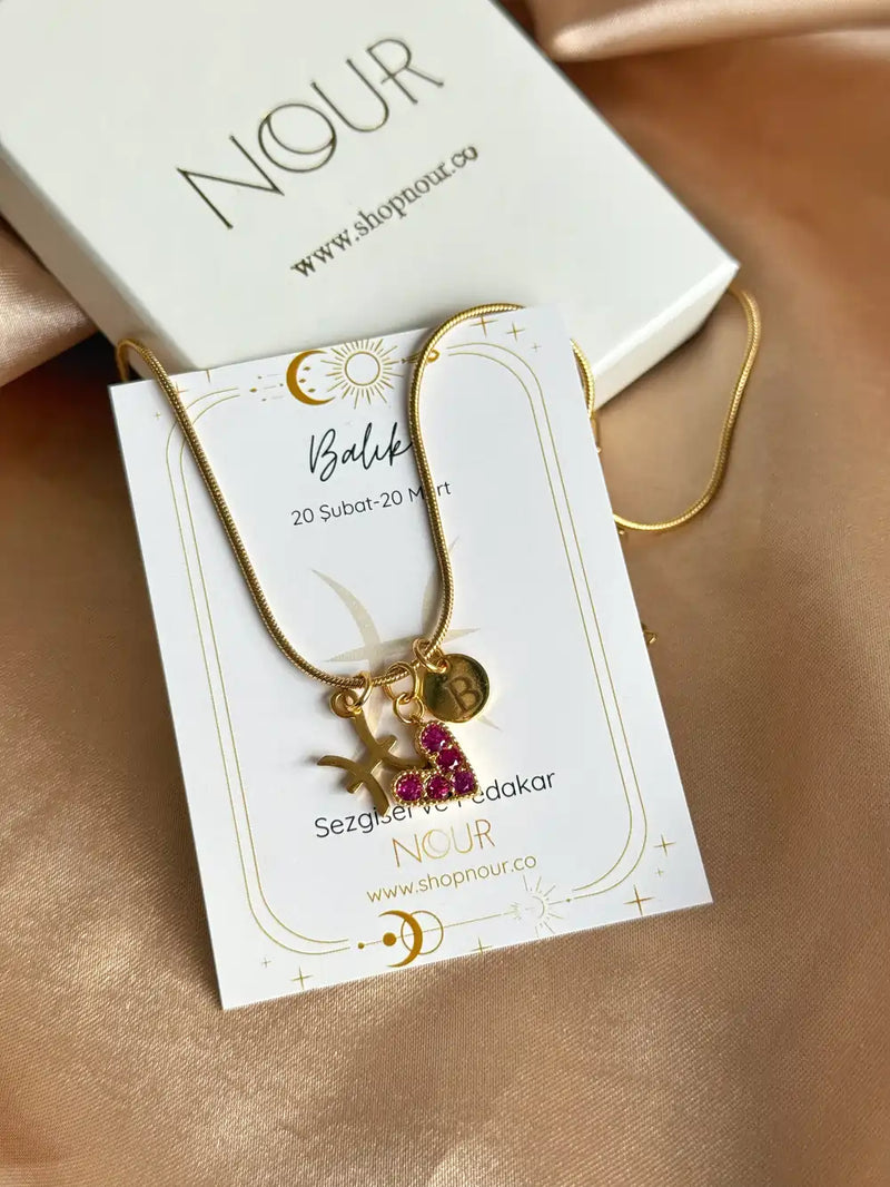 Zodiac Heart Letter Necklace