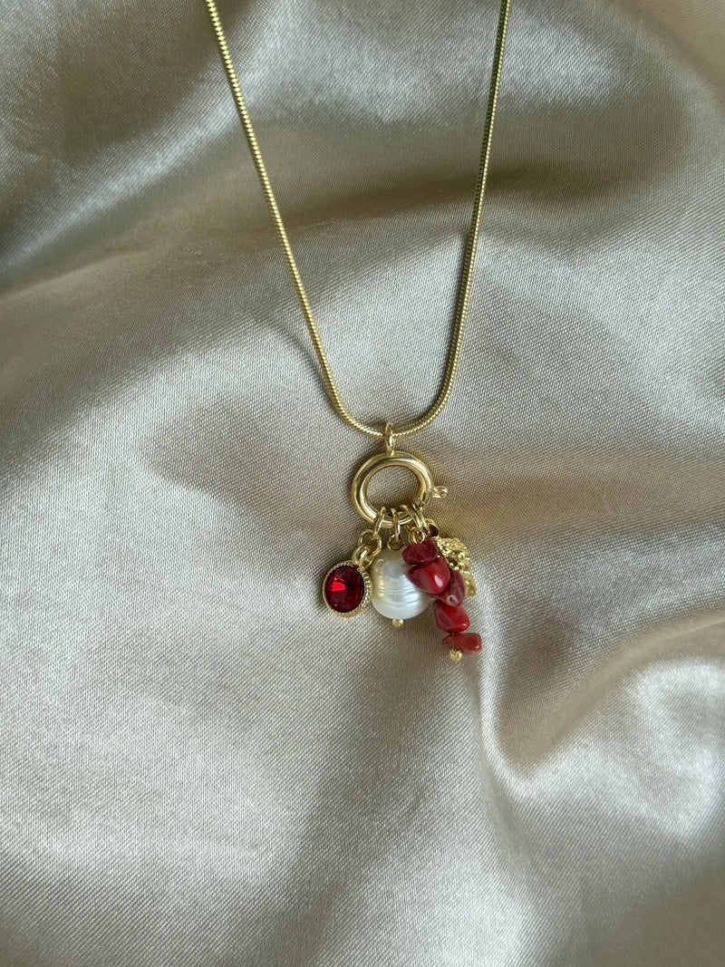 Coral Pearl Charm Necklace