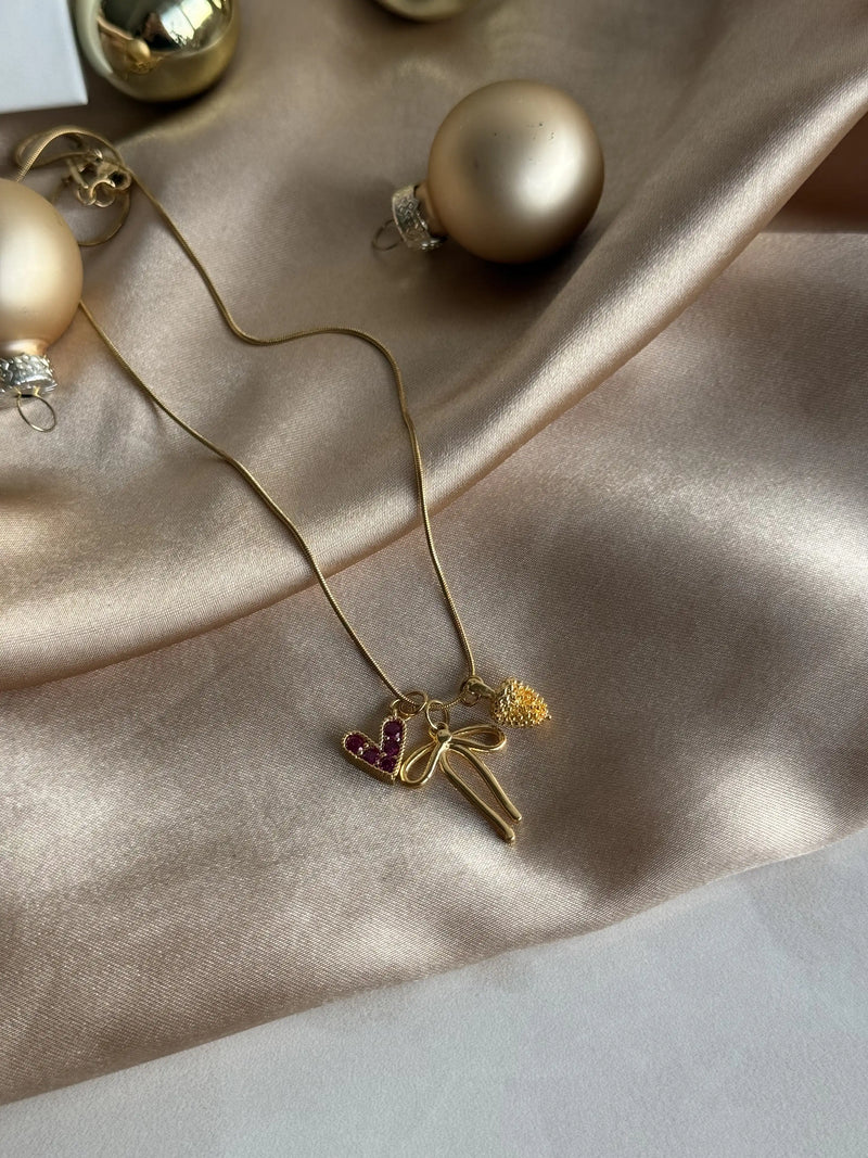 Ribbon Heart Christmas Necklace