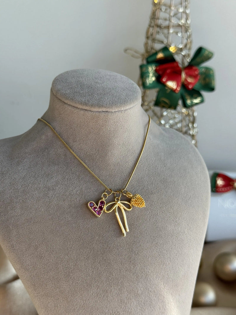 Ribbon Heart Christmas Necklace