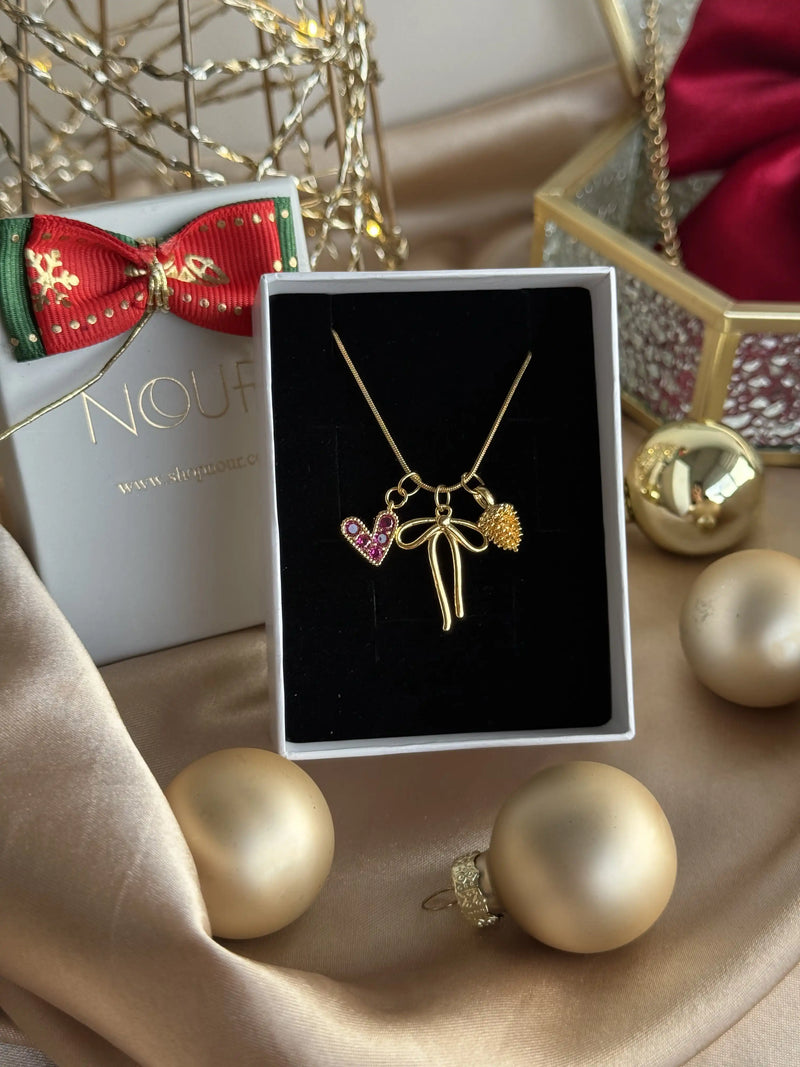 Ribbon Heart Christmas Necklace