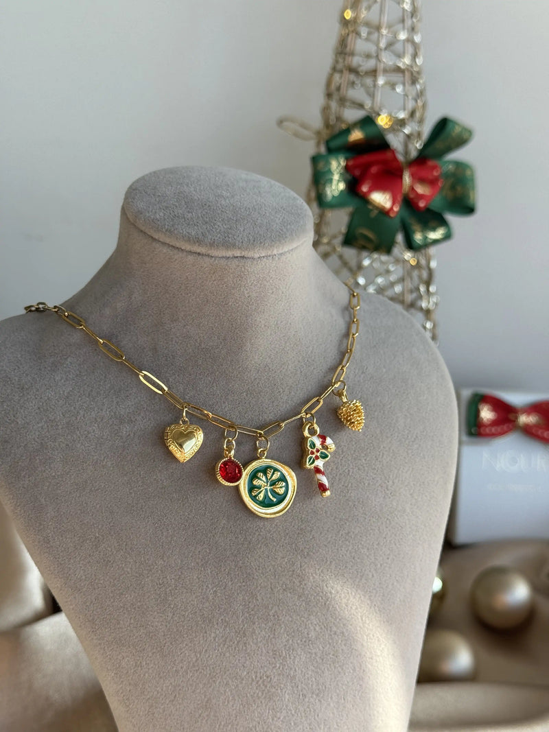 Clover Pinecone Christmas Necklace